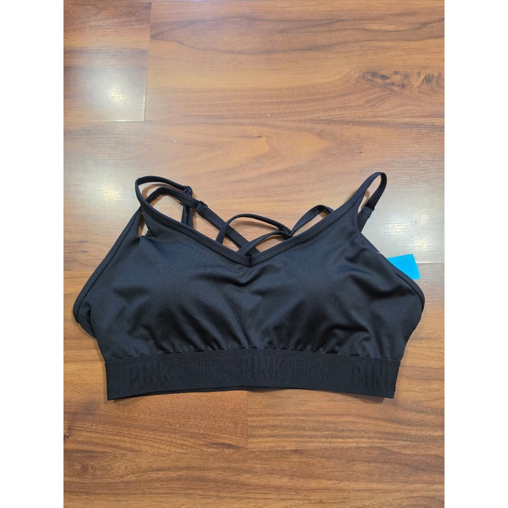 NWT Pink Victoria's Secret Sports Bra S-DD Black Strappy Activewear